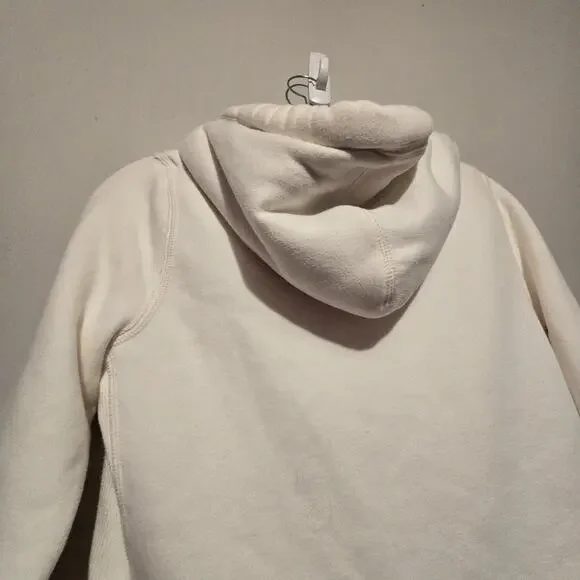 Vtg 90s Y2K Abercrombie Fitch NY AHoodie Womens L Ivory Sherpa Lined Patch Logo